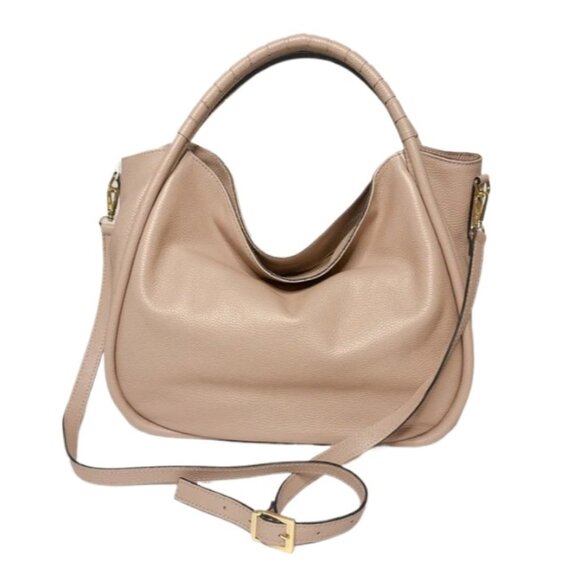 Italian Leather Women’s Large Hobo Handbag Nude Pink Made in Italy - Picture 1 of 14